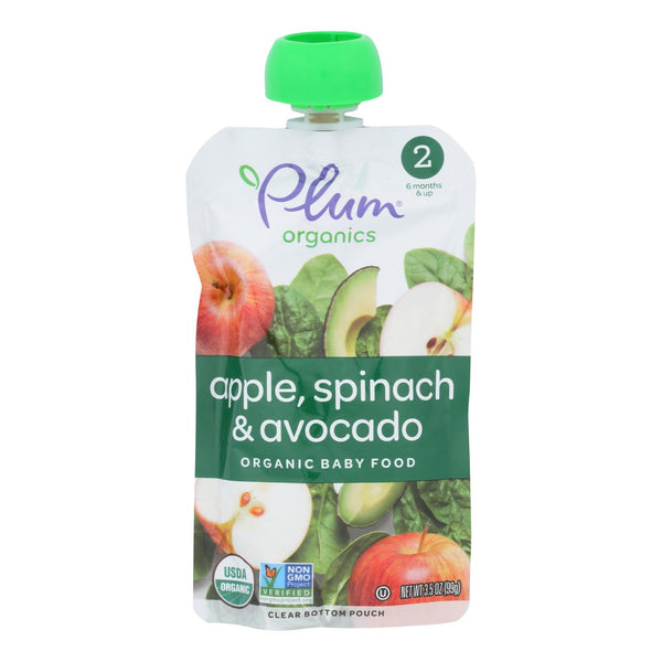 Plum Organics Plum Stage2 Blends Baby Food Apple Spinach Avocado - Case of 6 - 3.5 Ounce