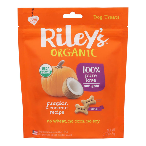Riley's Organics Organic Dog Treats, Pumpkin & Coconut Recipe, Small  - Case of 6 - 5 Ounce