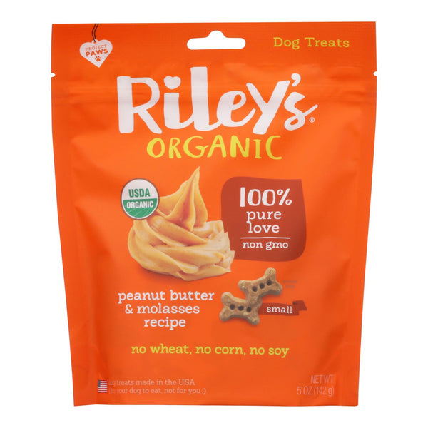 Riley's Organics Organic Dog Treats, Peanut Butter & Molasses Recipe, Small  - Case of 6 - 5 Ounce