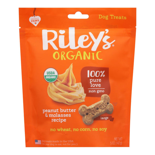 Riley's Organics Organic Dog Treats, Peanut Butter & Molasses Recipe, Large  - Case of 6 - 5 Ounce