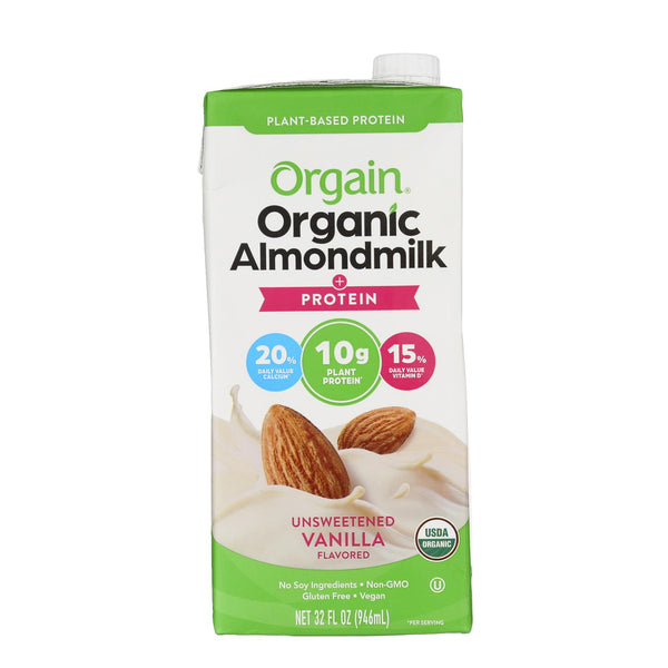 Orgain Organic Protein Almond Milk - Unsweetened Vanilla - Case of 6 - 32 Fluid Ounce