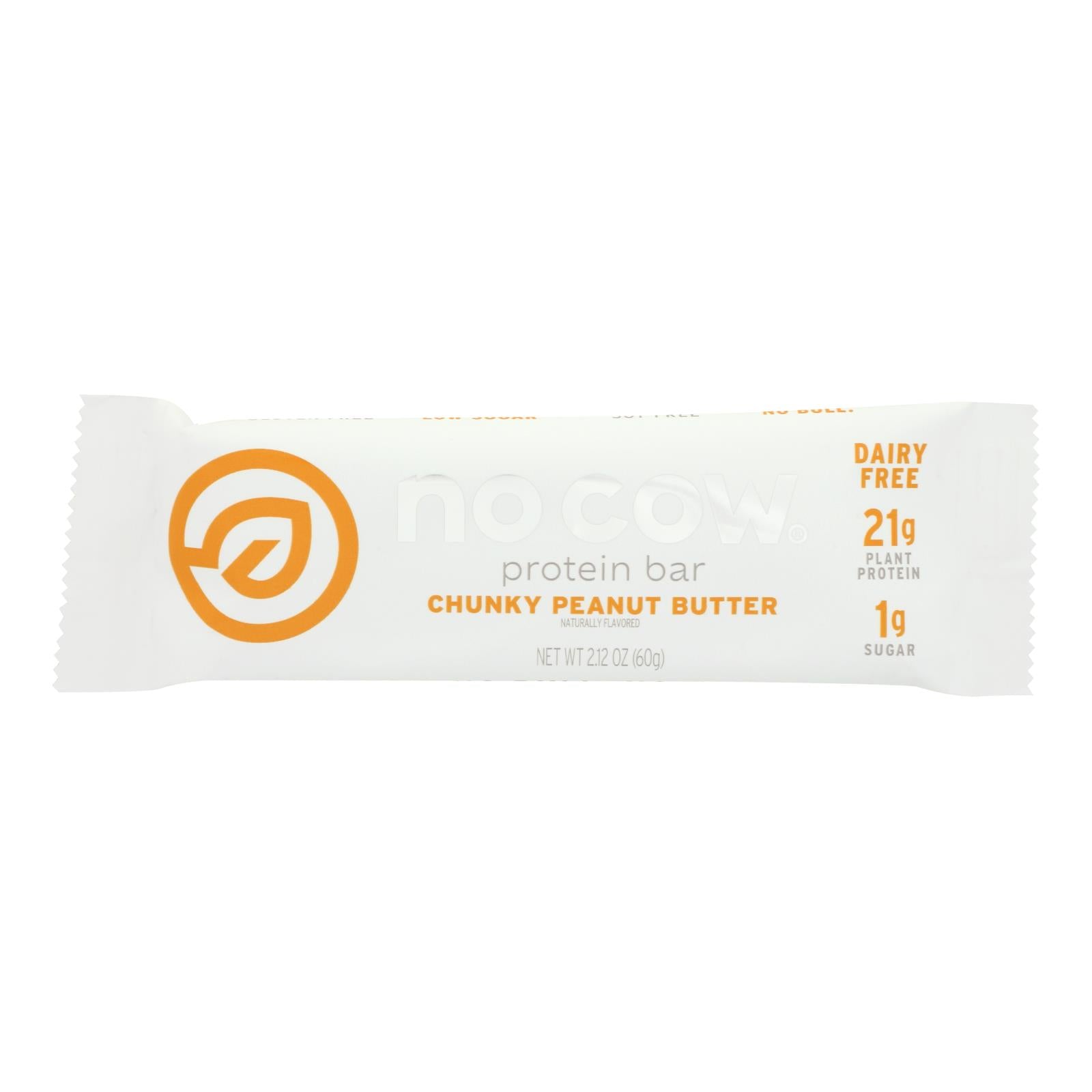 No Cow Bar Chunky Peanut Butter Bar - Case of 12 - 2.12 Ounce