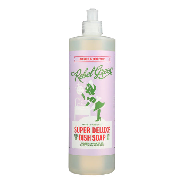 Rebel Green Dish Soap - Lavender and Grapefruit - Deluxe - Case of 4 - 16 fl Ounce