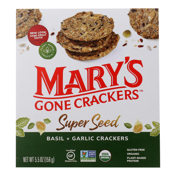 Mary's Gone Crackers Super Seed - Basil$ Garlic - Case of 6 - 5.5 Ounce.