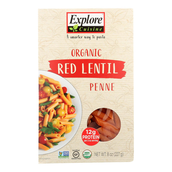 Explore Cuisine Organic Red Lentil Penne - Penne - Case of 6 - 8 Ounce.