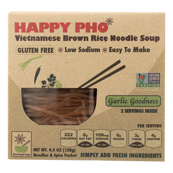 Happy Pho Brown Rice Noodle Soup Mix, Garlic Goodness  - Case of 6 - 4.5 Ounce