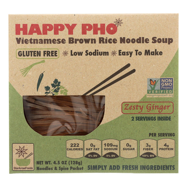 Star Anise Foods Soup - Brown Rice Noodle - Vietnamese - Happy Pho - Zesty Ginger - 4.5 Ounce - case of 6