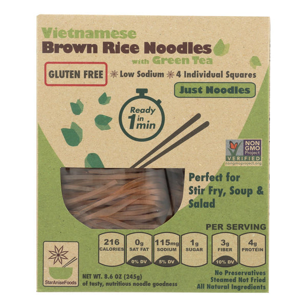 Star Anise Foods Noodles - Brown Rice - Vietnamese - with Organic Green Tea - 8.6 Ounce - case of 6