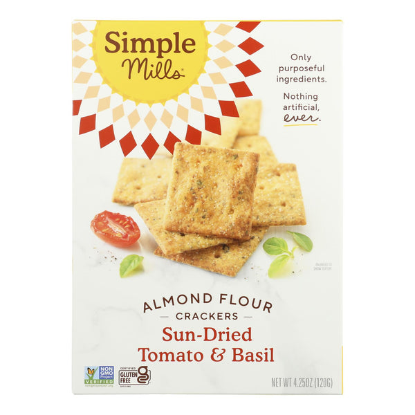 Simple Mills Sun Dried Tomato and Basil Almond Flour Crackers - Case of 6 - 4.25 Ounce.