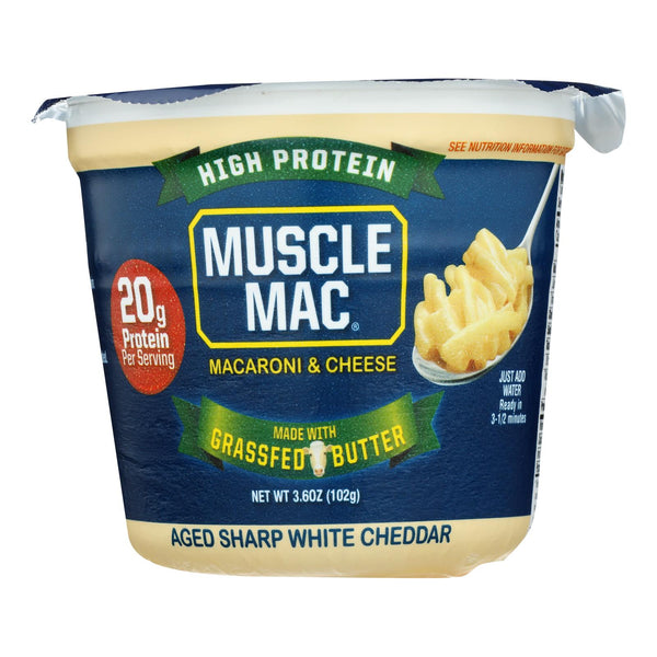 Muscle Mac High Protein Aged Sharp White Cheddar Macaroni & Cheese  - Case of 12 - 3.6 Ounce