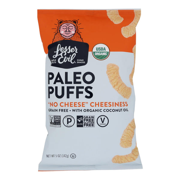 Lesser Evil Puffs - Crunchy No Cheese Cheesiness - Case of 9 - 5 Ounce.