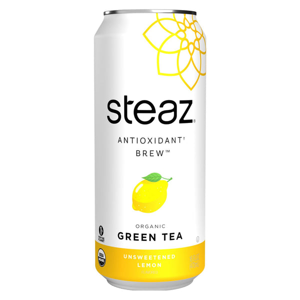 Steaz Unsweetened Green Tea - Lemon - Case of 12 - 16 Fl Ounce.