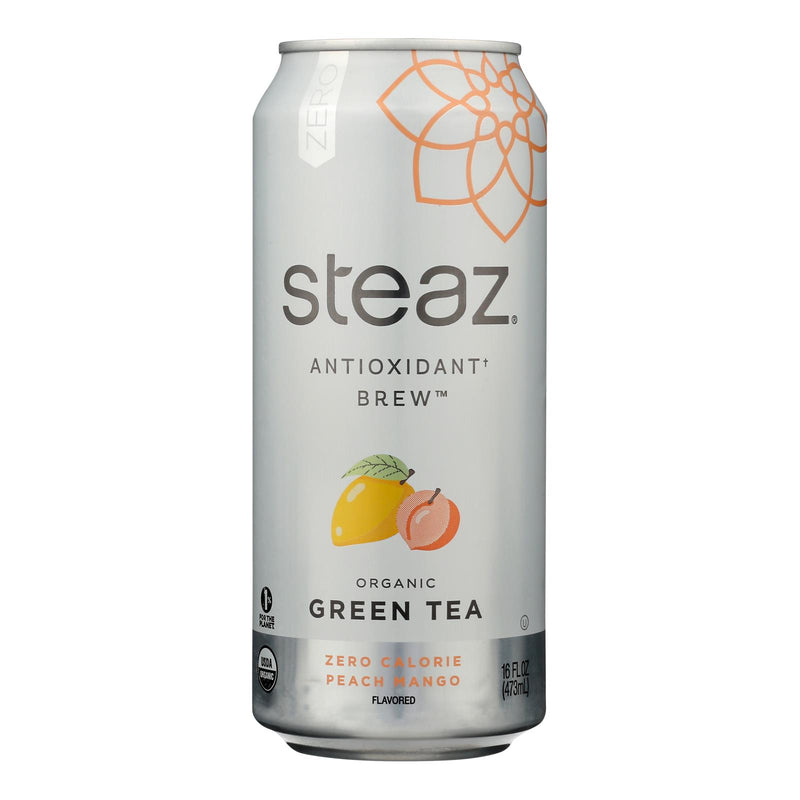 Steaz Zero Calorie Green Tea - Peach Mango - Case of 12 - 16 Fl Ounce.