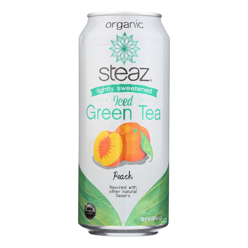 Steaz Lightly Sweetened Green Tea - Peach - Case of 12 - 16 Fl Ounce.