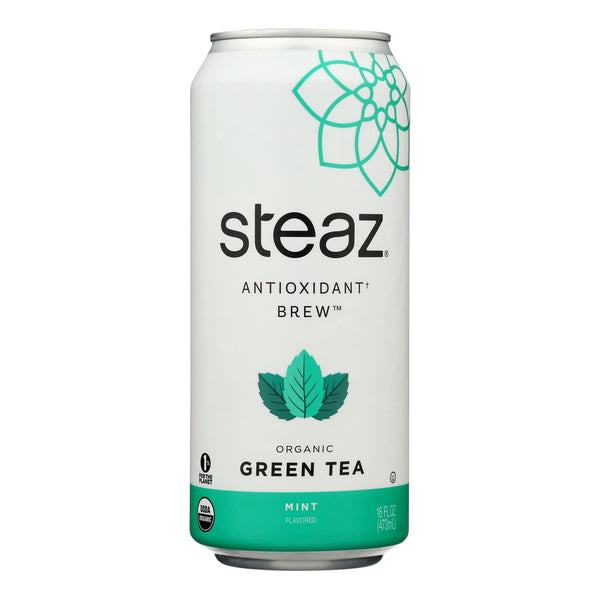 Steaz Lightly Sweetened Green Tea - Mint - Case of 12 - 16 Fl Ounce.