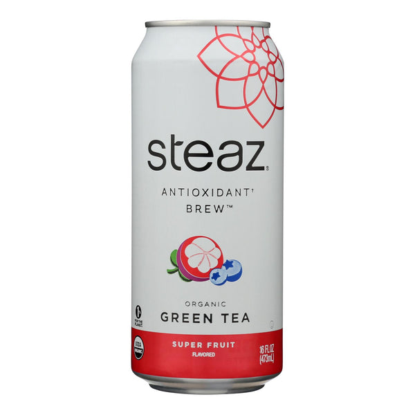 Steaz Lightly Sweetened Green Tea - Super Fruit - Case of 12 - 16 Fl Ounce.