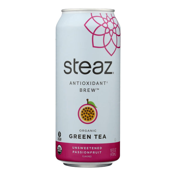 Steaz Unsweetened Green Tea - Passion Fruit - Case of 12 - 16 Fl Ounce.