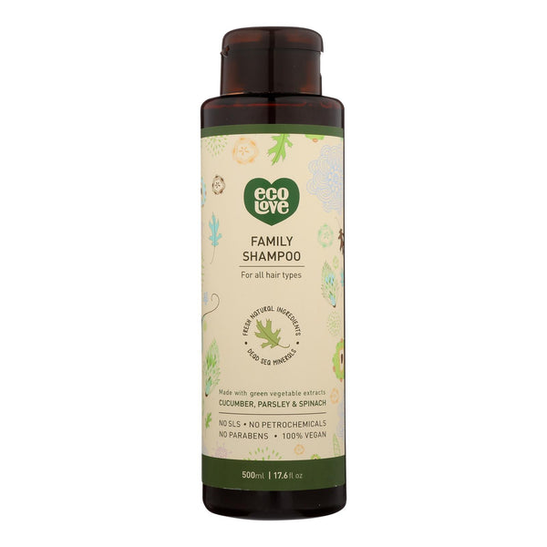 Ecolove Shampoo - Green Vegetables Family Shampoo For All Hair Types - Case of 1 - 17.6 fl Ounce.