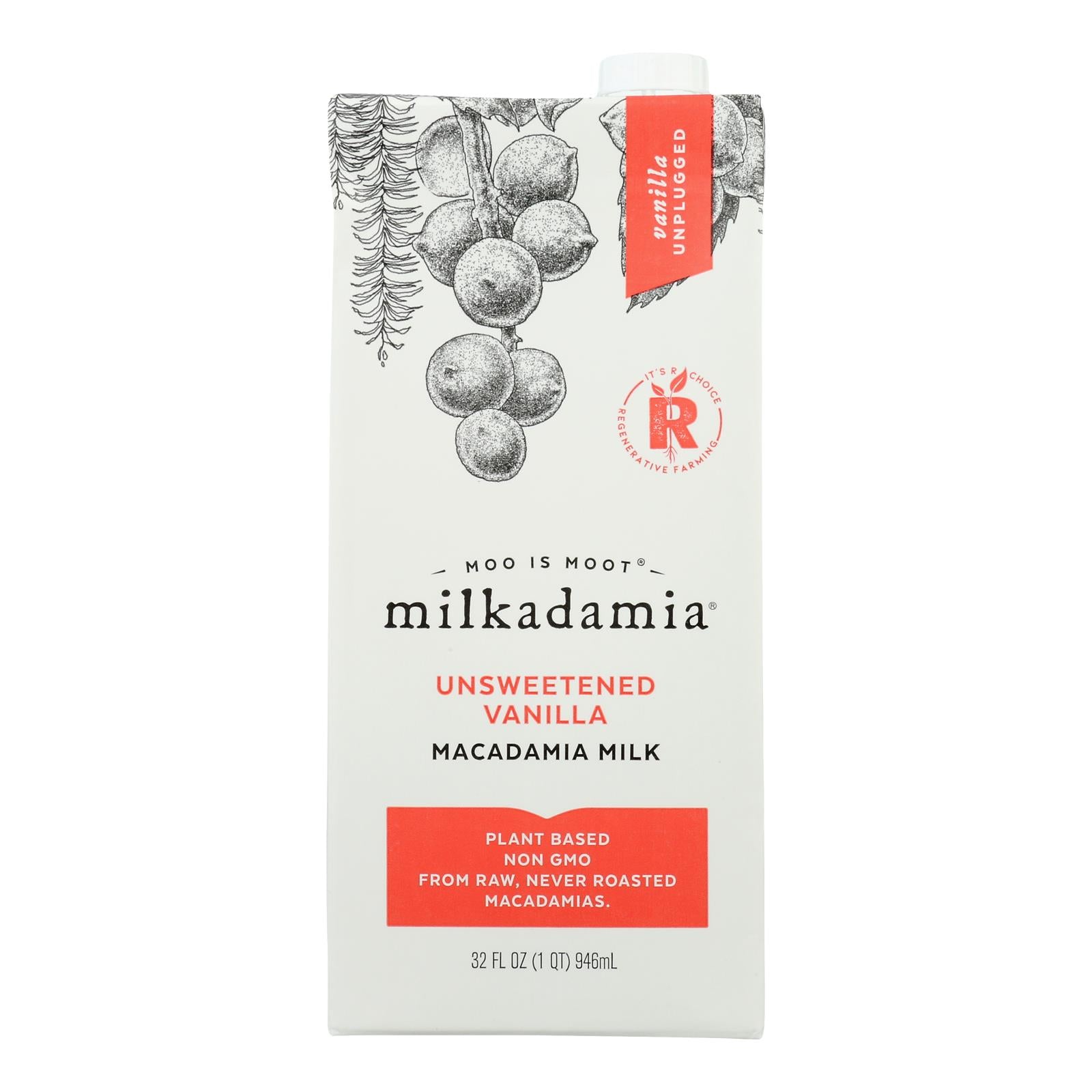 Milkadamia Macadamia Milk With Unsweetened Vanilla  - Case of 6 - 32 Fluid Ounce