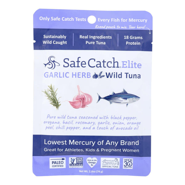 Safe Catch - Tuna Garlic Herb Pouch - Case of 12 - 2.6 Ounce