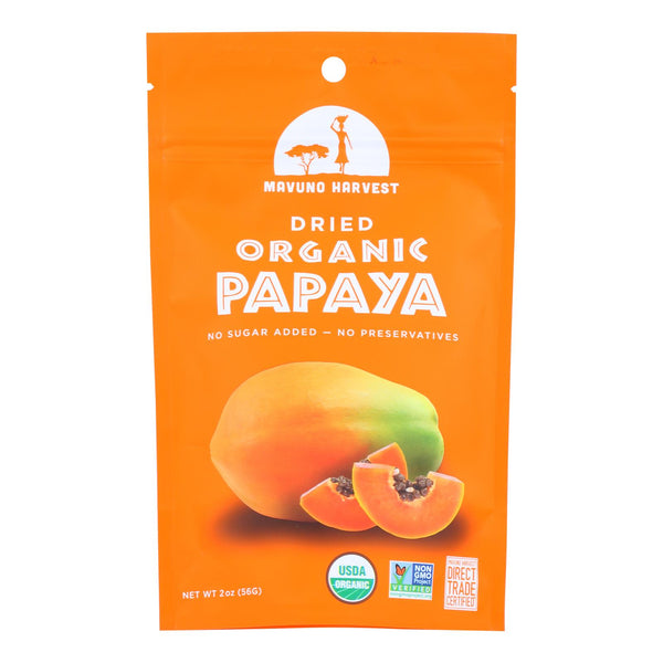 Mavuno Harvest Organic Dried Fruits - Papaya - Case of 6 - 2 Ounce.