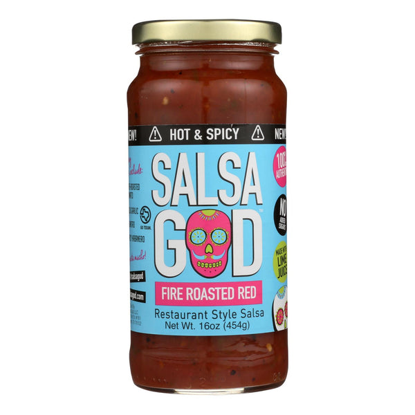 Salsa God Hot Fire Roasted Red Salsa  - Case of 6 - 16 Ounce
