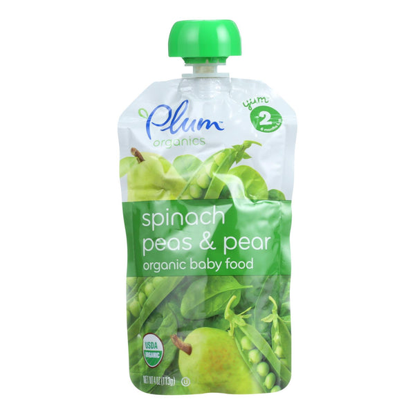 Plum Organics Baby Food - Organic - Spinach Peas and Pear - Stage 2 - 6 Months and Up - 3.5 .Ounce - Case of 6