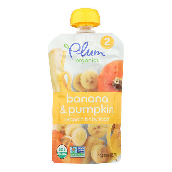 Plum Organics Baby Food - Organic -Pumpkin and Banana - Stage 2 - 6 Months and Up - 3.5 .Ounce - Case of 6