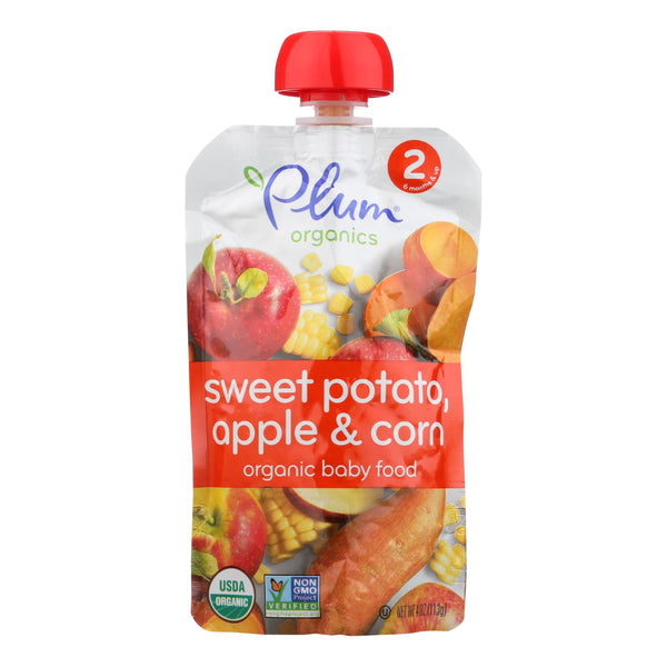 Plum Organics Baby Food - Organic -Sweet Potato Corn and Apple - Stage 2 - 6 Months and Up - 3.5 .Ounce - Case of 6