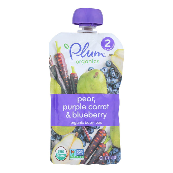 Plum Organics Baby Food - Organic - Blueberry Pear and Purple Carrots - Stage 2 - 6 Months and Up - 3.5 .Ounce - Case of 6