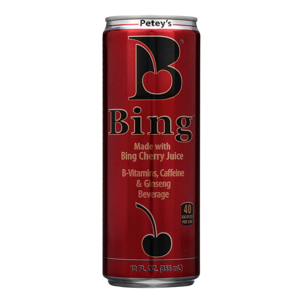 Petey's Bing Supplement Made With Bing Cherry Juice B-Vitamins Vitamin C Caffeine & Ginseng Supplement  - Case of 24 - 12 Fluid Ounce