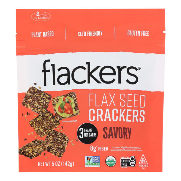 Doctor In The Kitchen - Organic Flax Seed Crackers - Savory - Case of 6 - 5 Ounce.