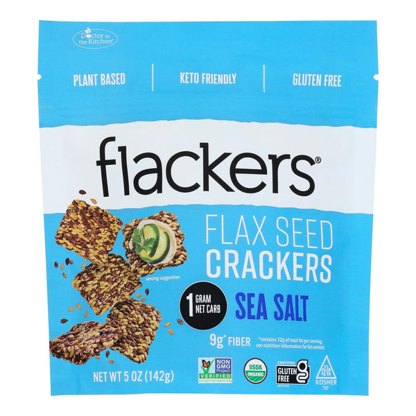 Doctor In The Kitchen - Organic Flax Seed Crackers - Sea Salt - Case of 6 - 5 Ounce.