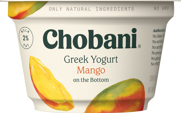 Chobani Greek Yogurt Low Fat Mango 5.3 Ounce Size - 12 Per Case.