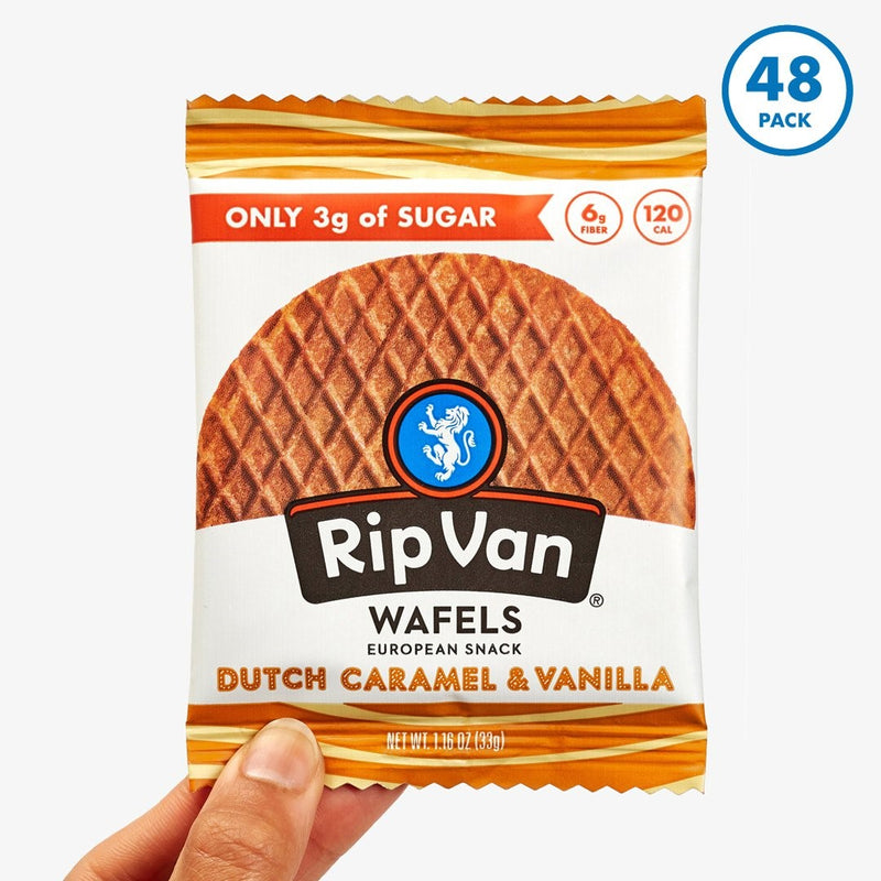 Rip Van Wafels Low Sugar Dutch Caramel & Vanilla Singles 1.16 Ounce Size - 48 Per Case.