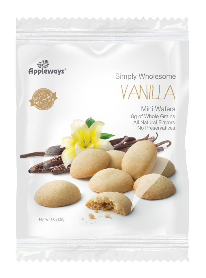 Appleways Whole Grain Mini Vanilla Wafers Individually Wrapped 1 Count Packs - 108 Per Case.