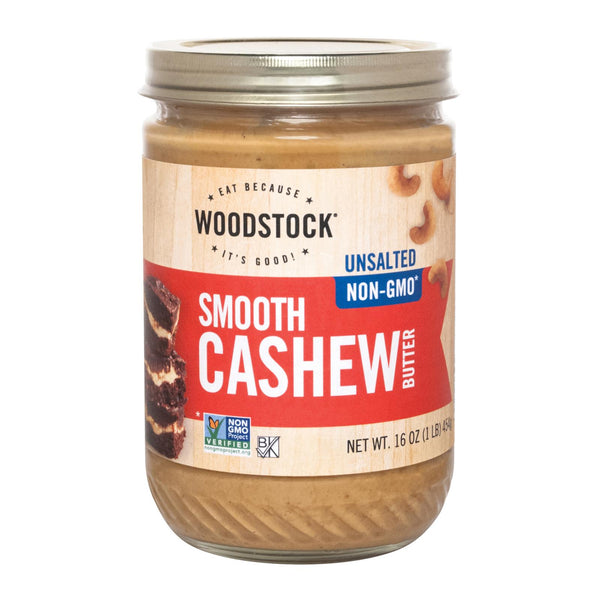 Woodstock Non-GMO Unsalted Smooth Cashew Butter - Case of 12 - 16 Ounce