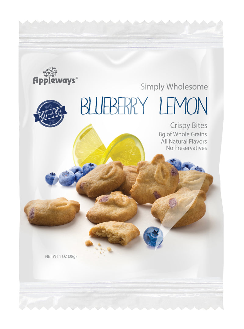 Appleways Whole Grain Blueberry Lemoncrispy Bites Individually Wrapped 1 Count Packs - 108 Per Case.