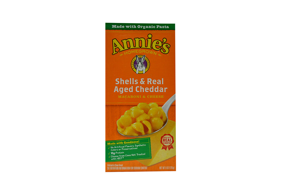 Annie's™ Macaroni & Cheese Box Shells & Real Aged Cheddar 6 Ounce Size - 12 Per Case.