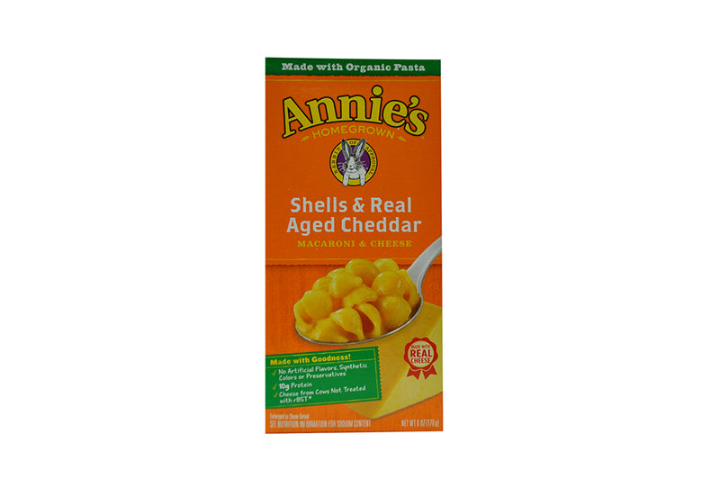 Annie's™ Macaroni & Cheese Box Shells & Real Aged Cheddar 6 Ounce Size - 12 Per Case.