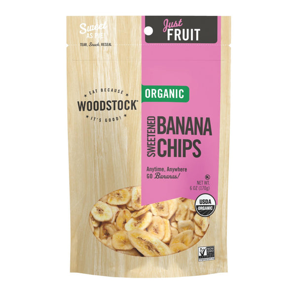 Woodstock Organic Sweetened Banana Chips - Case of 8 - 6 Ounce