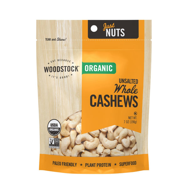 Woodstock Organic Whole Cashews, Unsalted - Case of 8 - 7 Ounce