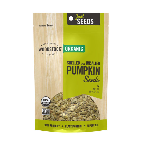 Woodstock Organic Shelled and Unsalted Pumpkin Seeds - Case of 8 - 11 Ounce