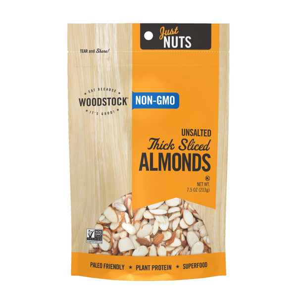Woodstock Non-GMO Thick Sliced Almonds, Unsalted - Case of 8 - 7.5 Ounce