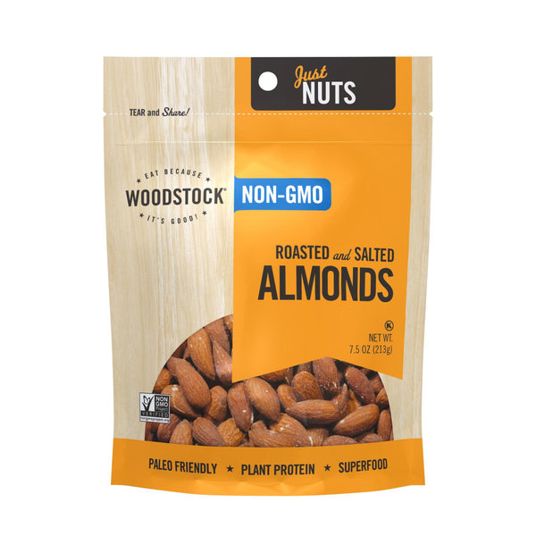 Woodstock Non-GMO Almonds, Roasted and Salted - Case of 8 - 7.5 Ounce