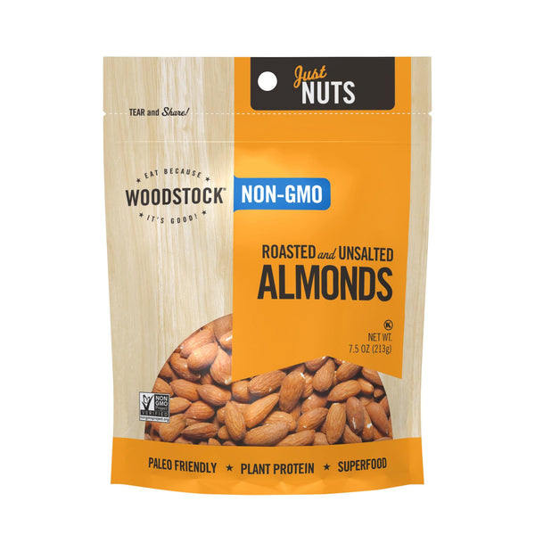 Woodstock Non-GMO Almonds, Roasted and Unsalted - Case of 8 - 7.5 Ounce