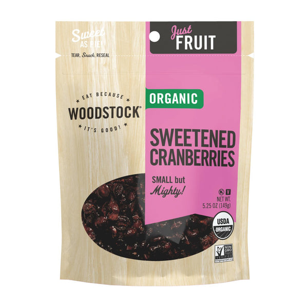 Woodstock Organic Sweetened Dried Cranberries - Case of 8 - 5.25 Ounce