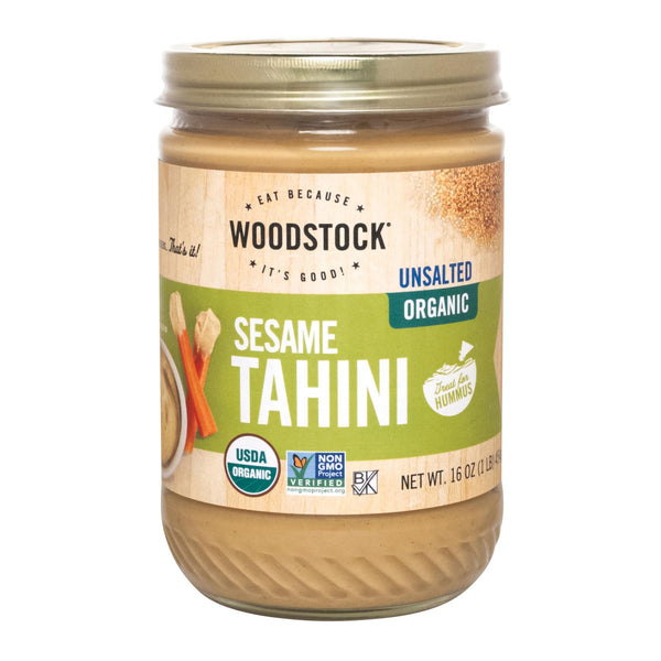 Woodstock Unsalted Organic Sesame Tahini - Case of 12 - 16 Ounce