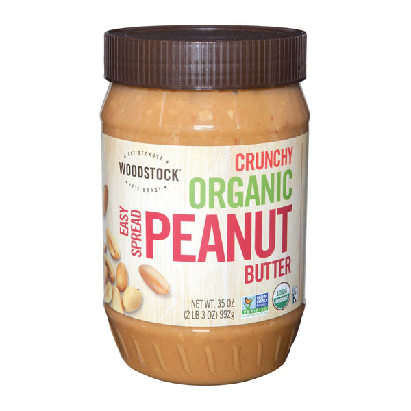 Woodstock Organic Crunchy Easy Spread Peanut Butter - Case of 12 - 35 Ounce