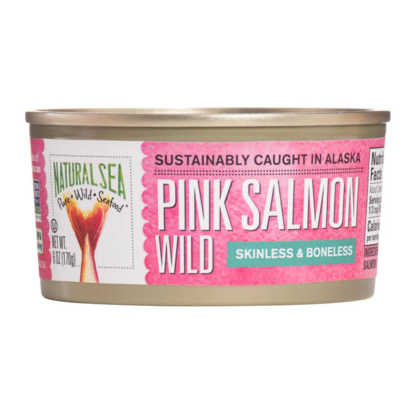 Natural Sea Wild Pink Salmon - Salted - Skinless & Boneless - Case of 12 - 6 Ounce.